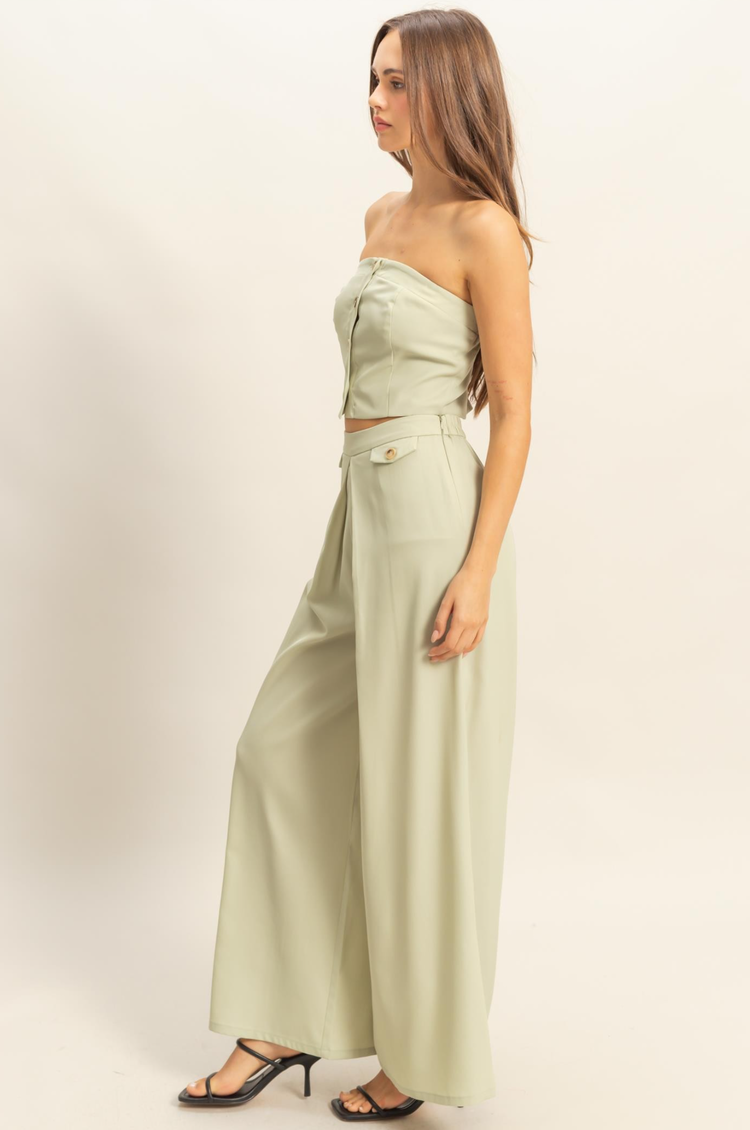 2-Piece Strapless Button Top/Pants Set