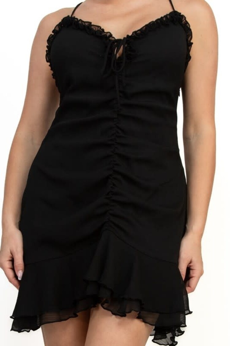 Front Shirring Ruffled Mini Dress