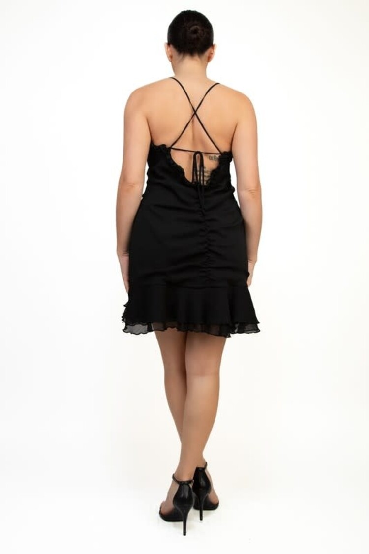 Front Shirring Ruffled Mini Dress