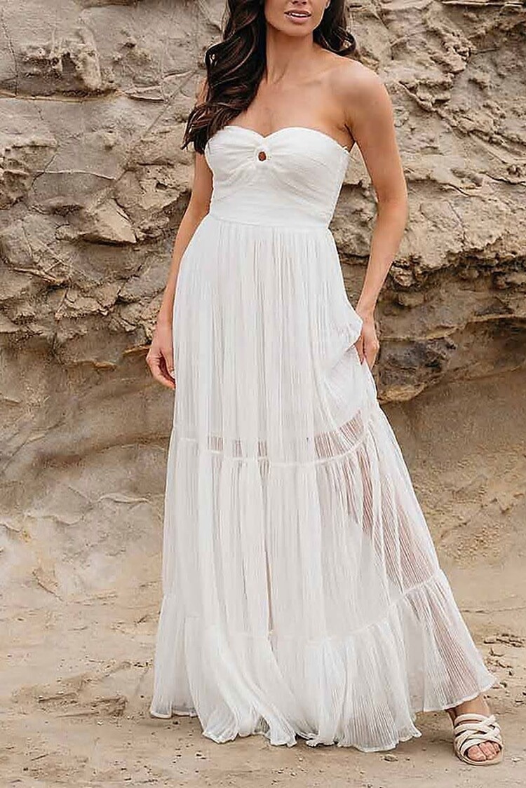 Strapless Keyhole Flowy Maxi Dress