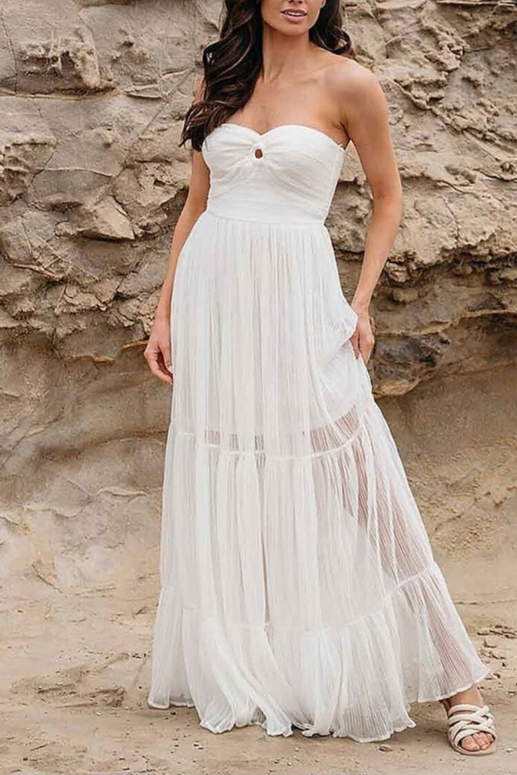 Strapless Keyhole Flowy Maxi Dress