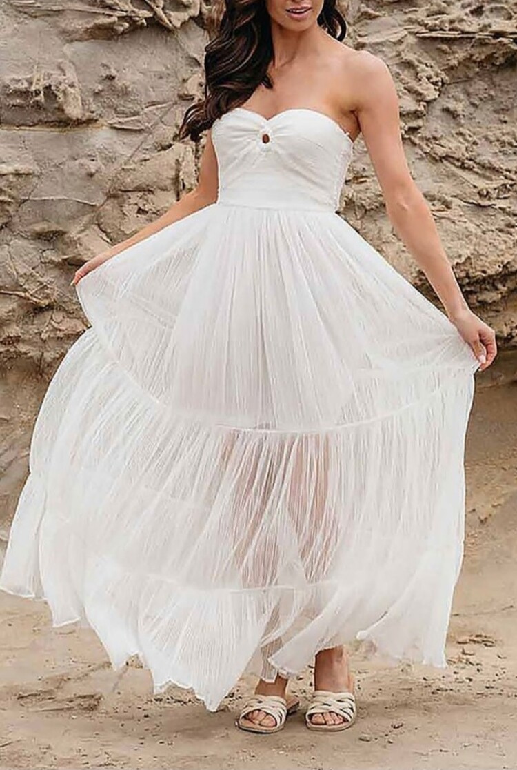 Strapless Keyhole Flowy Maxi Dress