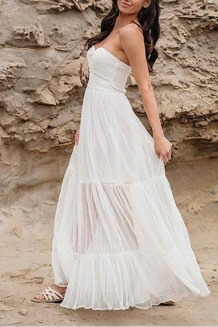 Strapless Keyhole Flowy Maxi Dress