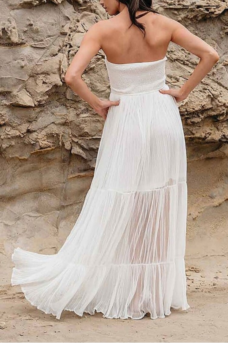Strapless Keyhole Flowy Maxi Dress