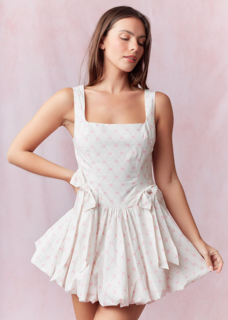 Front Bow Detail Bubble Mini Dress