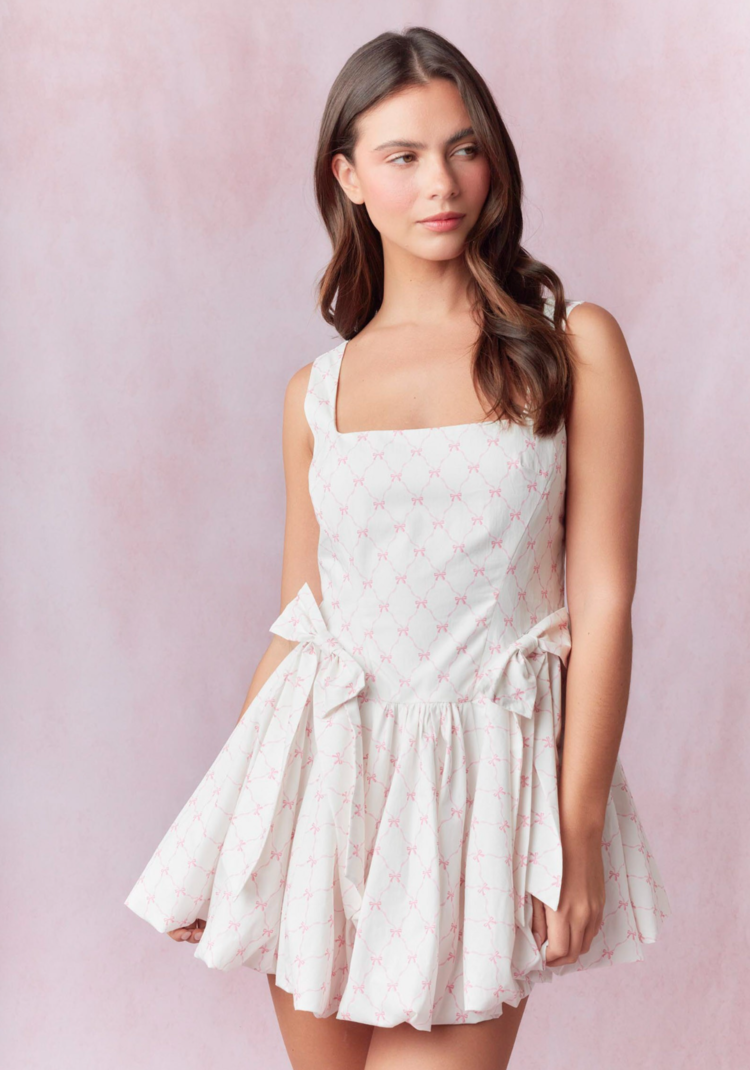 Front Bow Detail Bubble Mini Dress