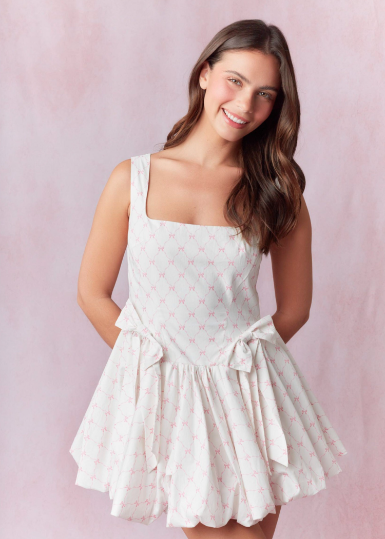 Front Bow Detail Bubble Mini Dress