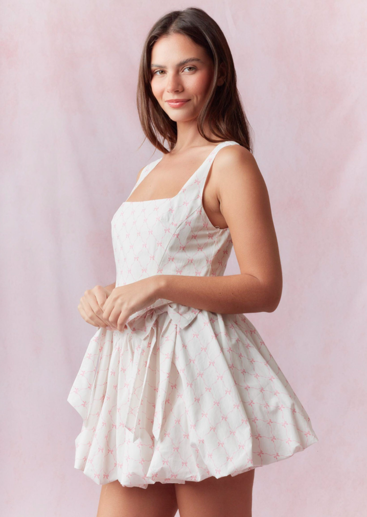 Front Bow Detail Bubble Mini Dress