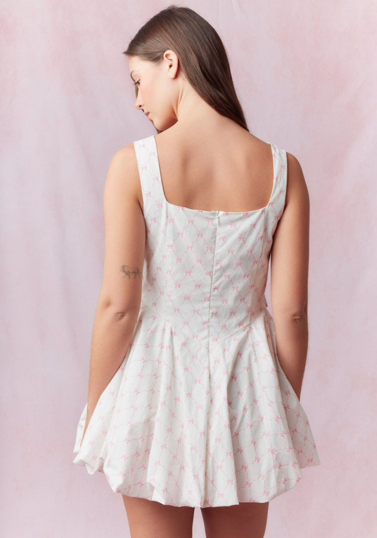 Front Bow Detail Bubble Mini Dress