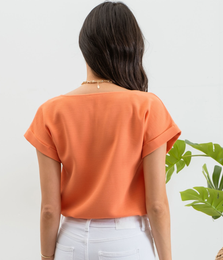 Button Front Split Neck Blouse