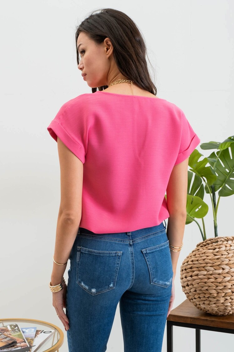 Button Front Split Neck Blouse
