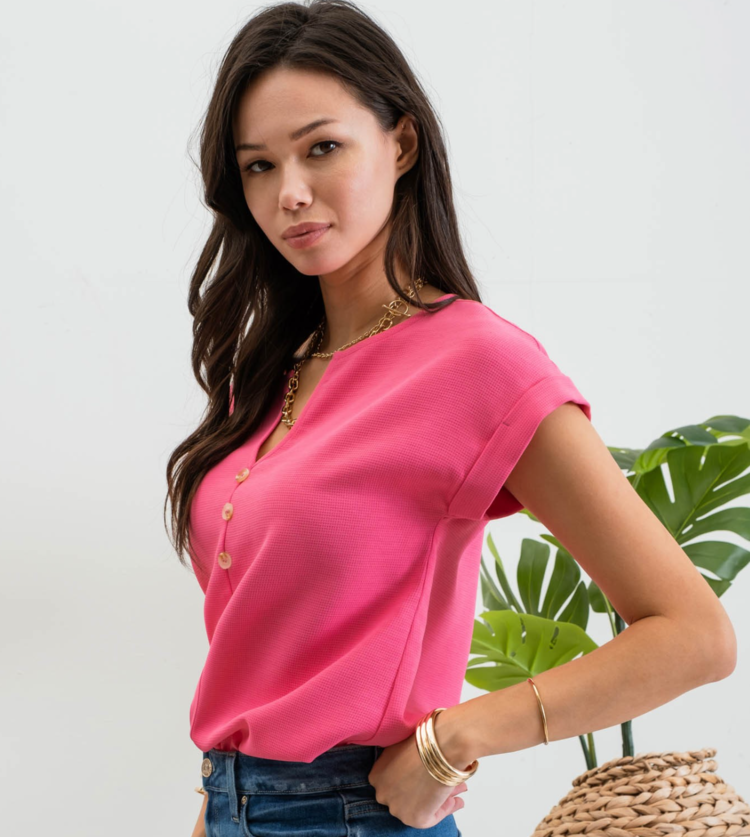 Button Front Split Neck Blouse