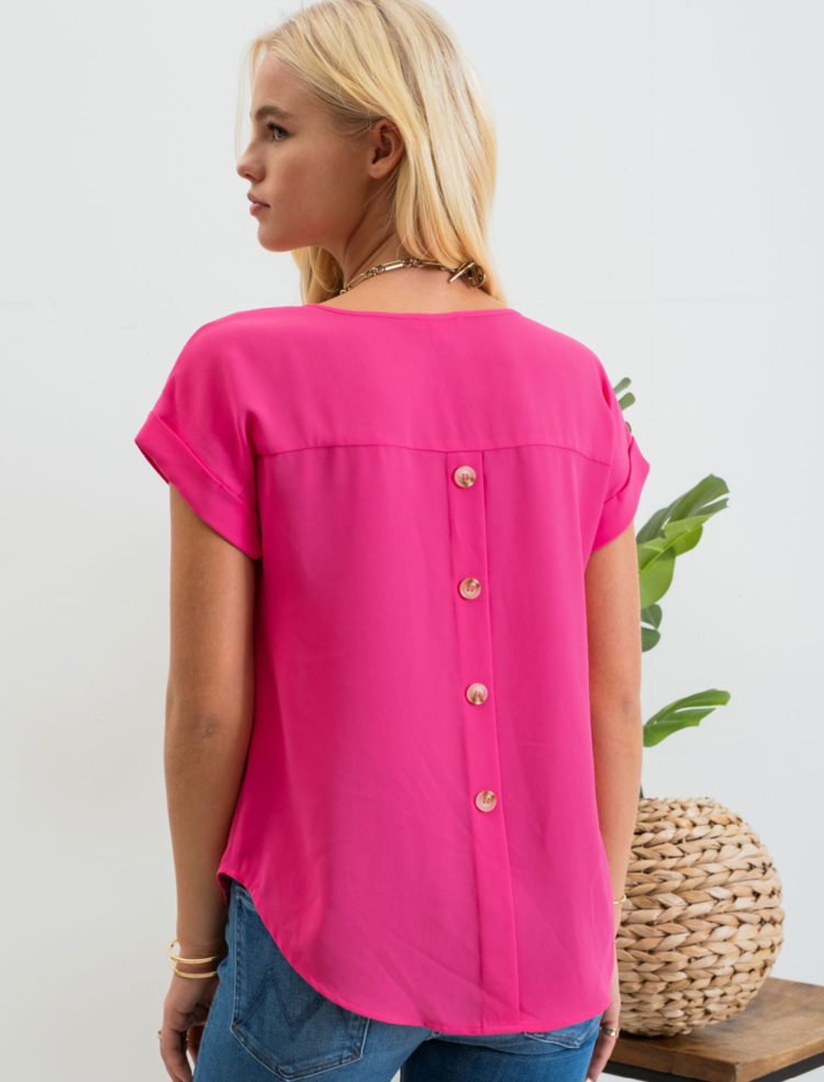 Split Neck Back Button Blouse