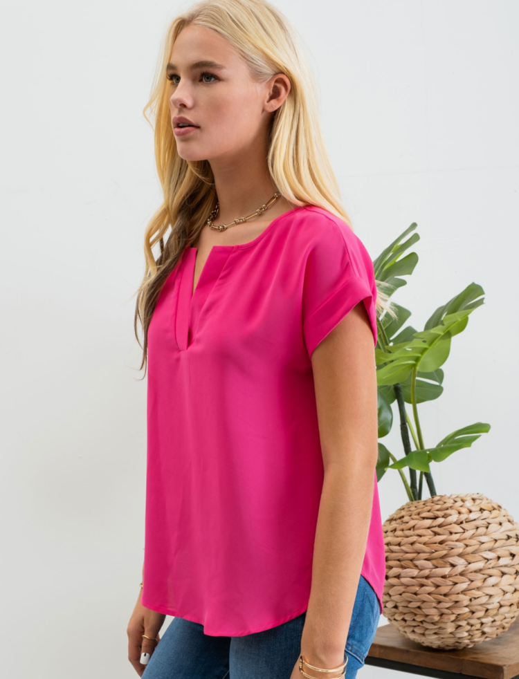 Split Neck Back Button Blouse
