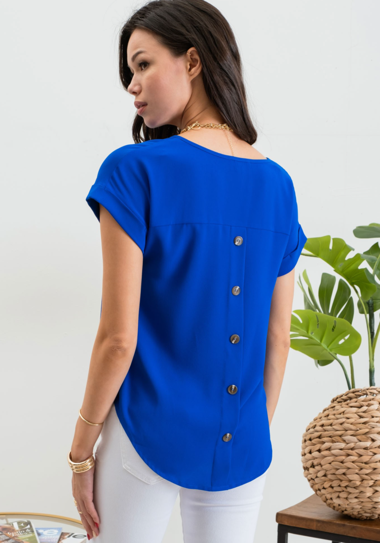 Split Neck Back Button Blouse