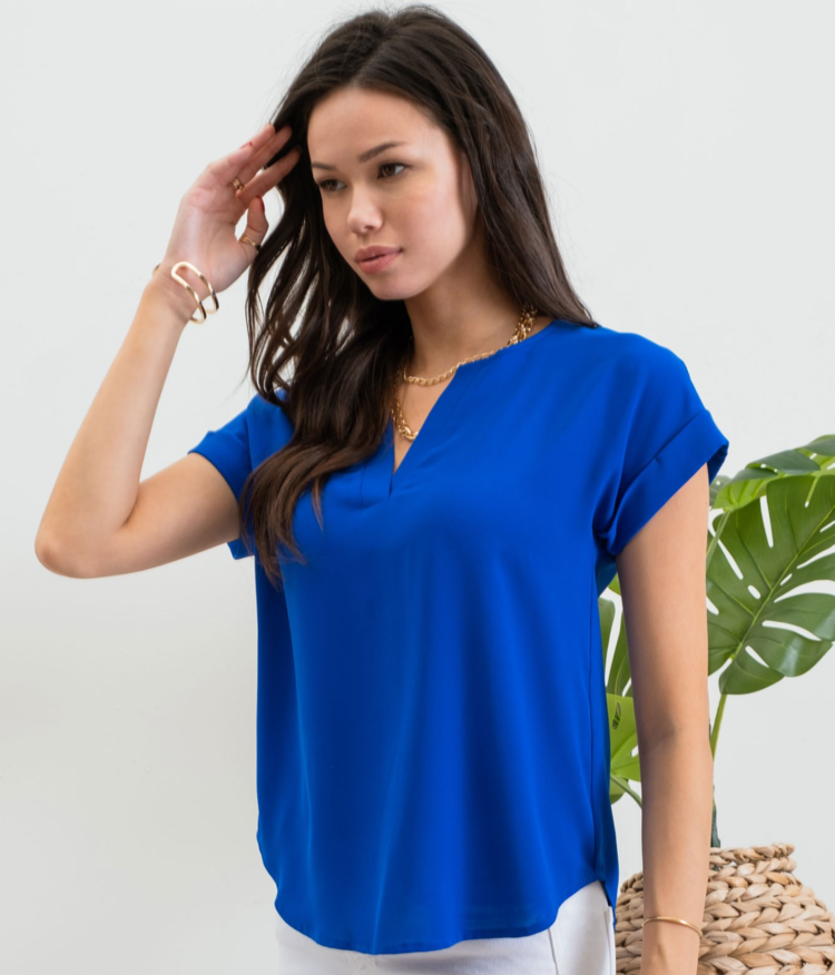 Split Neck Back Button Blouse
