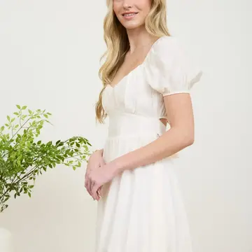 Corset Detail Back Tie Puff Sleeve Mini Dress