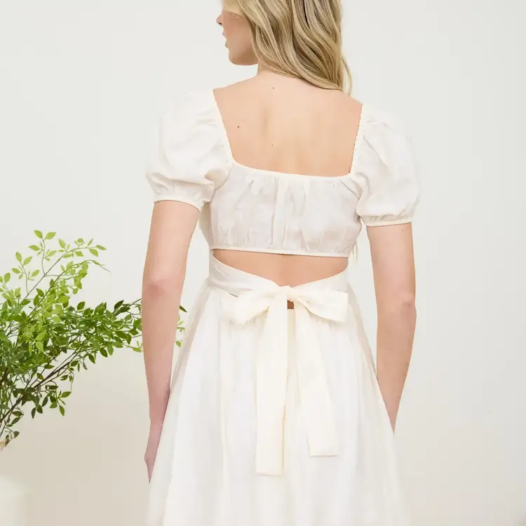 Corset Detail Back Tie Puff Sleeve Mini Dress