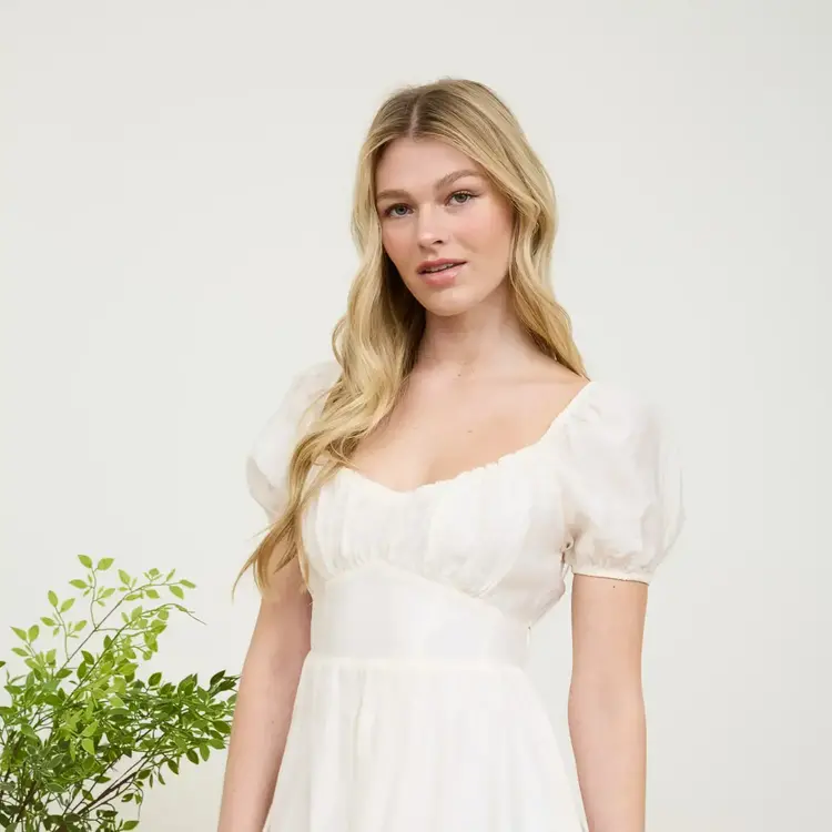 Corset Detail Back Tie Puff Sleeve Mini Dress