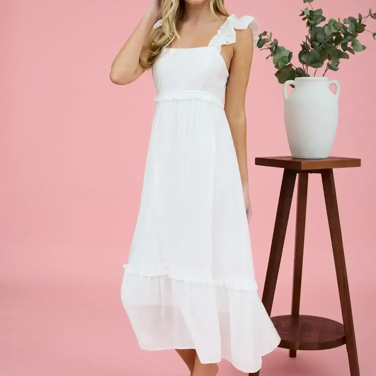 Ruffle Detail Empire Waist Midi Dress