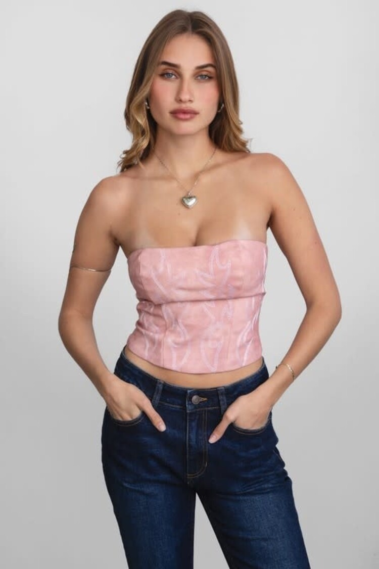 Vegan Leather Embroidered Corset