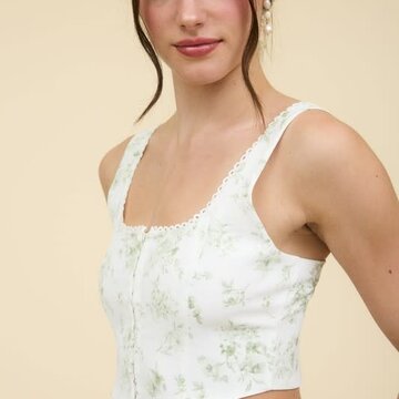 Floral Front Hook & Eye Crop Top