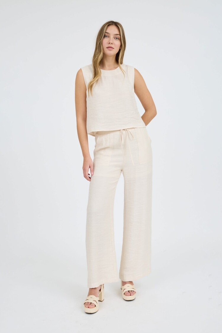 High Waist Drawstring Wide Leg Pants