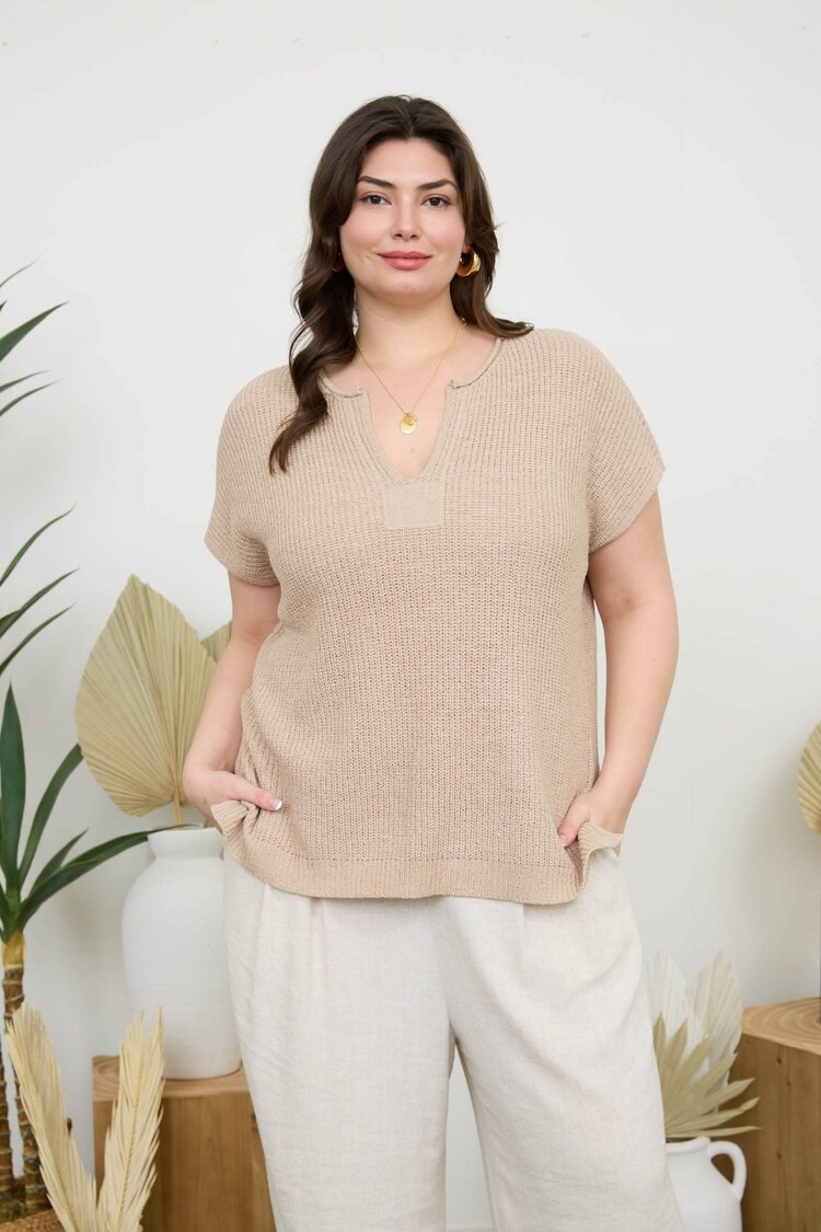 Split Neck Short Sleeve Top