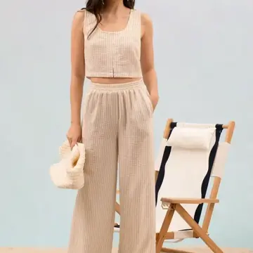 2-Piece Stripe Knit Vest/Wide Leg Pant Set