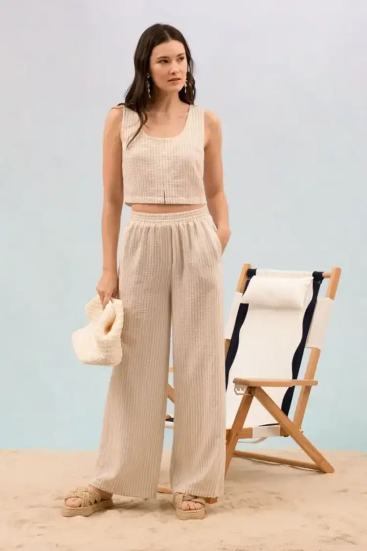 2-Piece Stripe Knit Vest/Wide Leg Pant Set