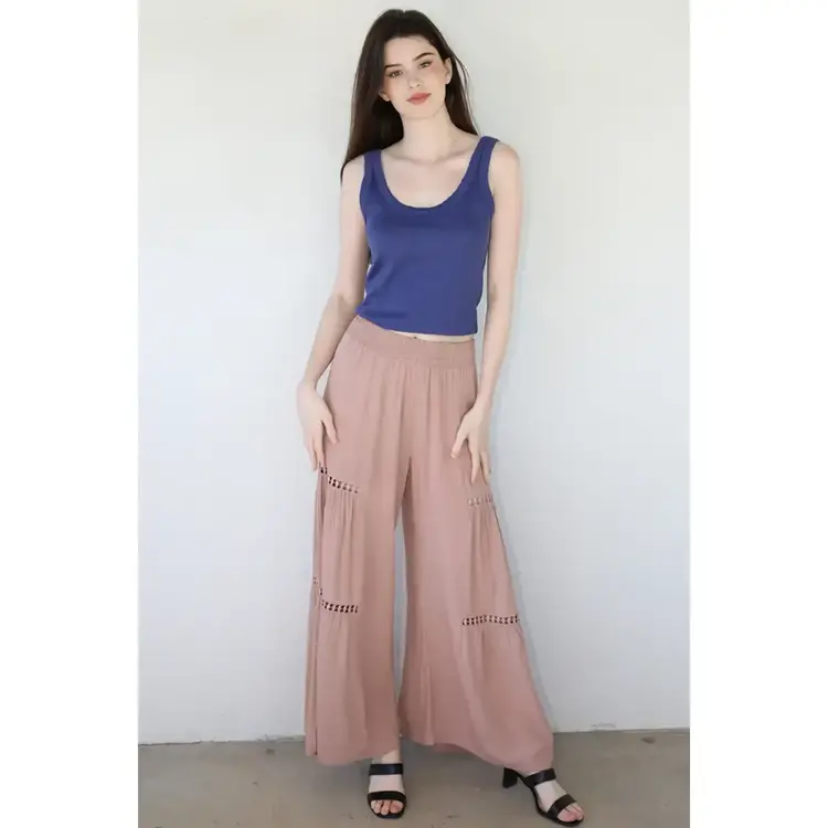 Wide Leg Pants w/Lace Inserts
