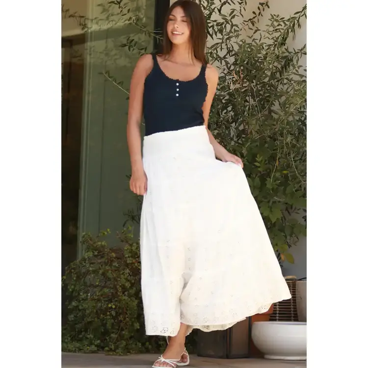 Eyelet Embroidered Tiered Maxi Skirt