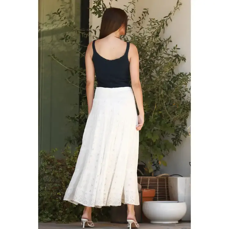 Eyelet Embroidered Tiered Maxi Skirt