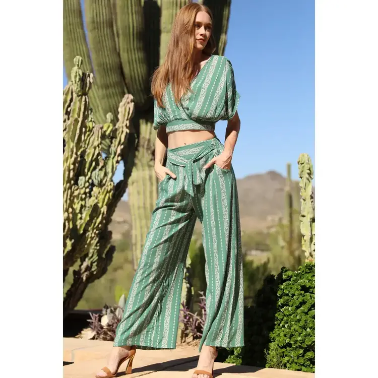 Wide Leg Pant w/Waist Tie Detail