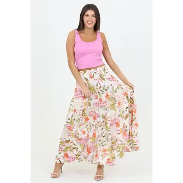 Tropical Print Tiered Maxi Skirt
