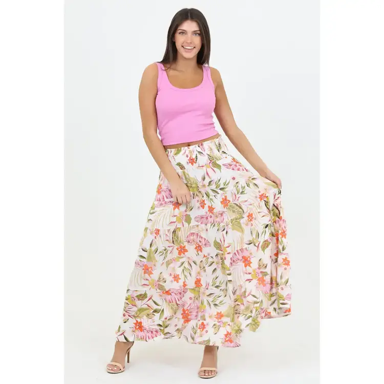 Tropical Print Tiered Maxi Skirt