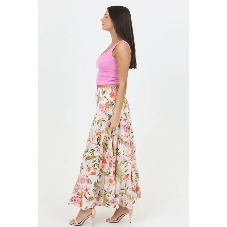 Tropical Print Tiered Maxi Skirt