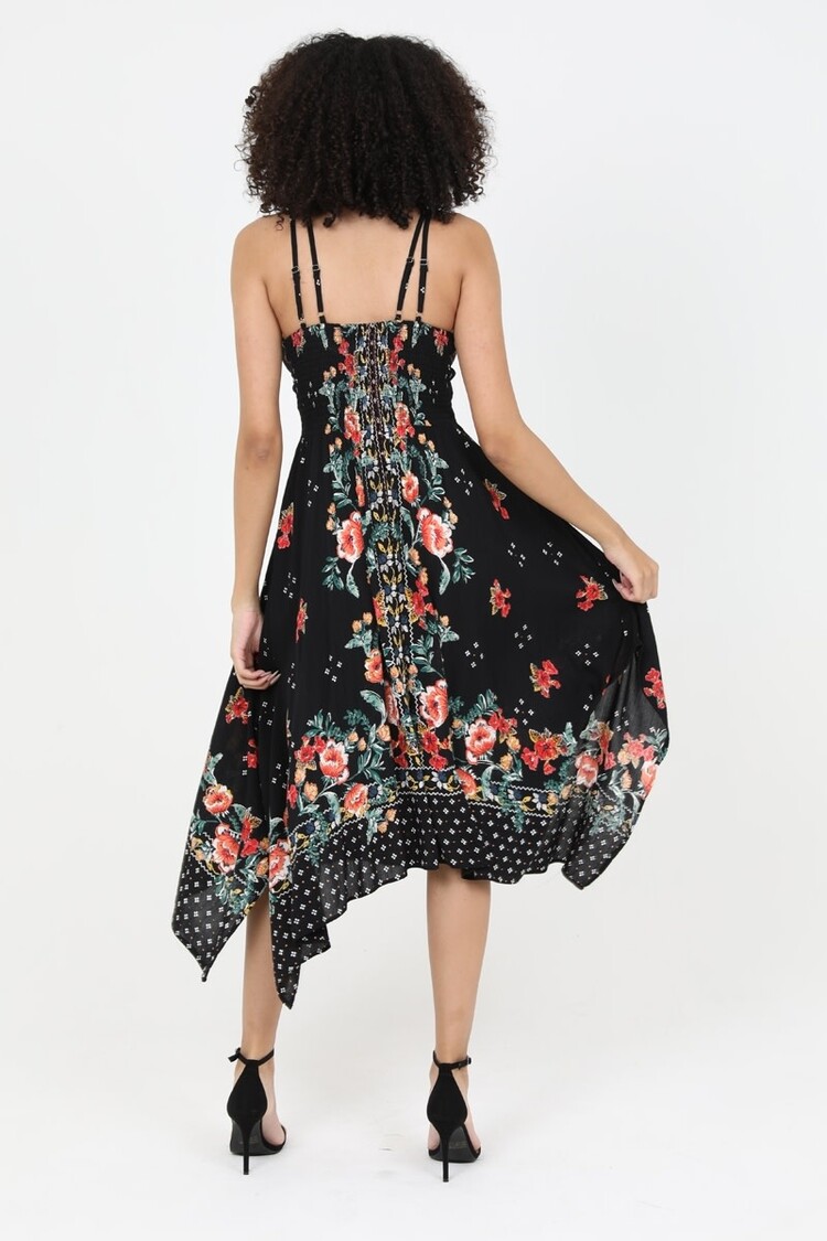 V Neck Hanky Hem Midi Dress