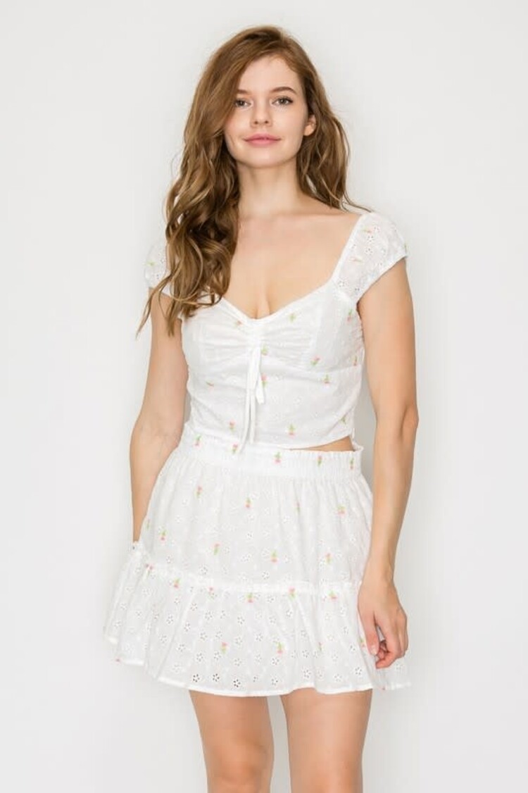 Embroidered Front Tie Crop Top