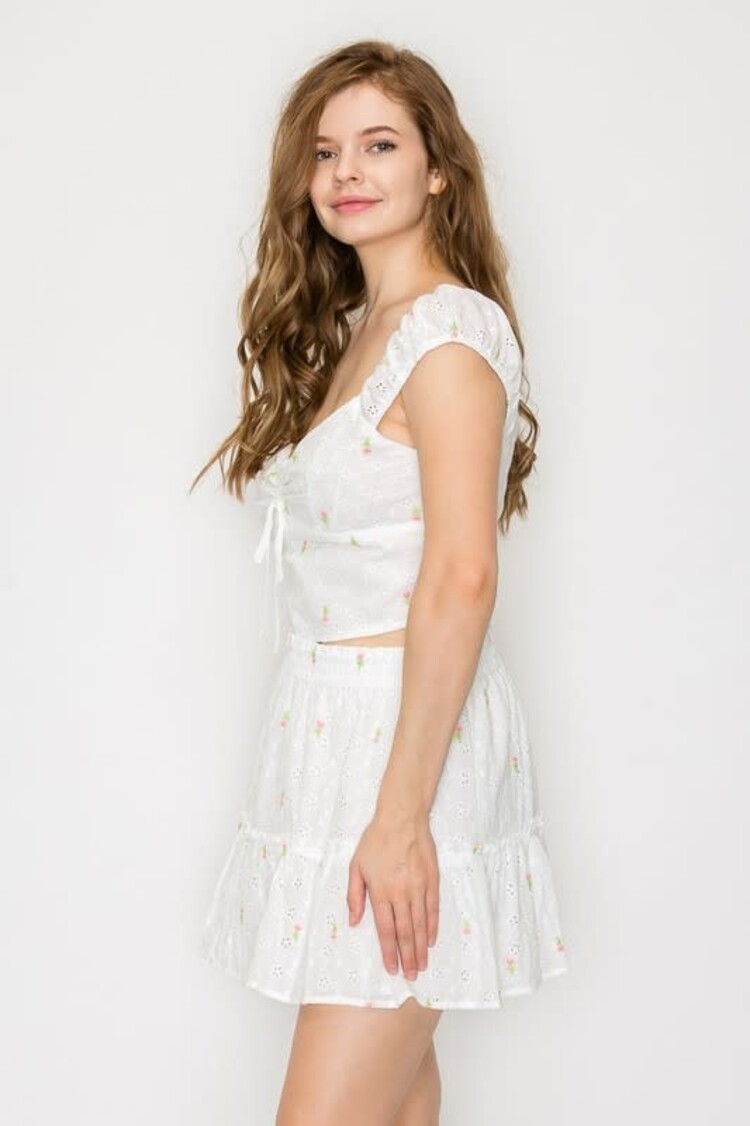 Embroidered Front Tie Crop Top