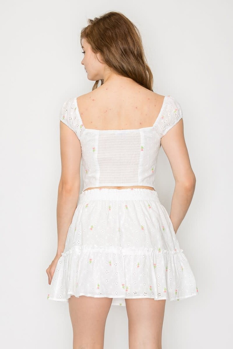 Embroidered Front Tie Crop Top