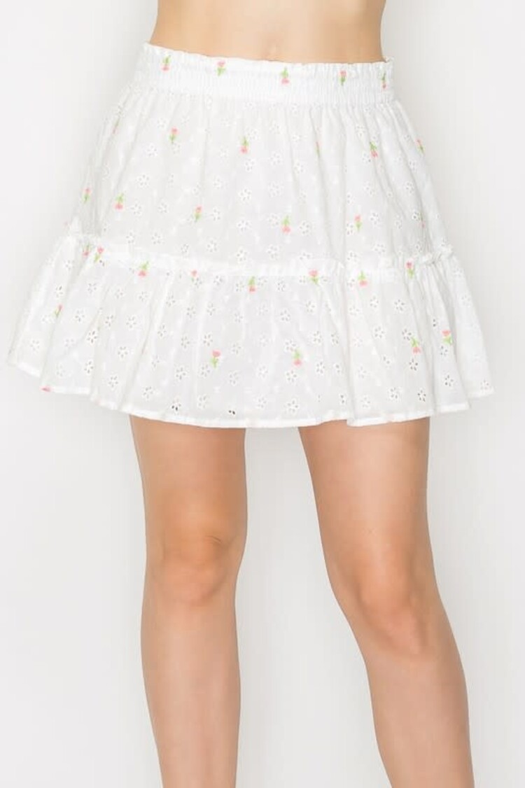Embroidered Tiered Mini Skirt
