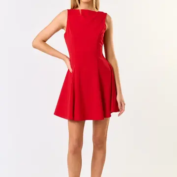 Boat Neck Skater Mini Dress