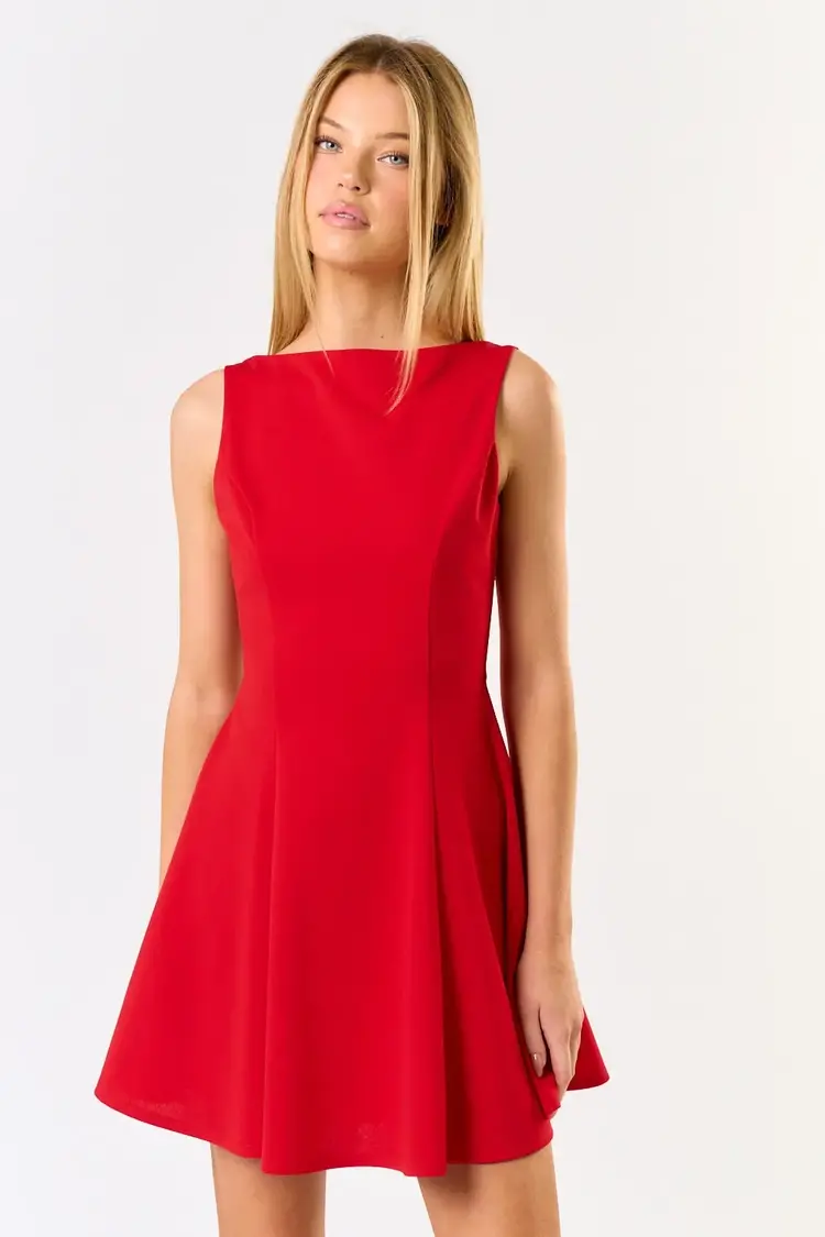 Boat Neck Skater Mini Dress