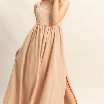 Square Neck Fit And Flare Midi Dress