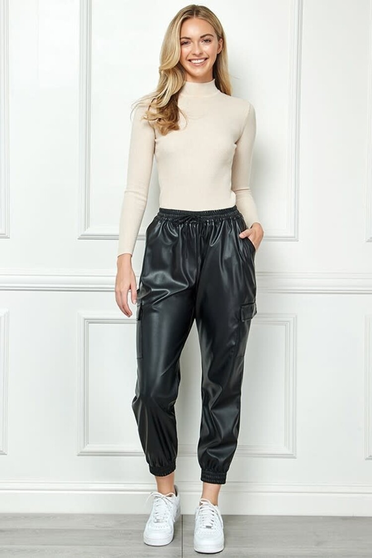 Faux Leather Cargo Pants