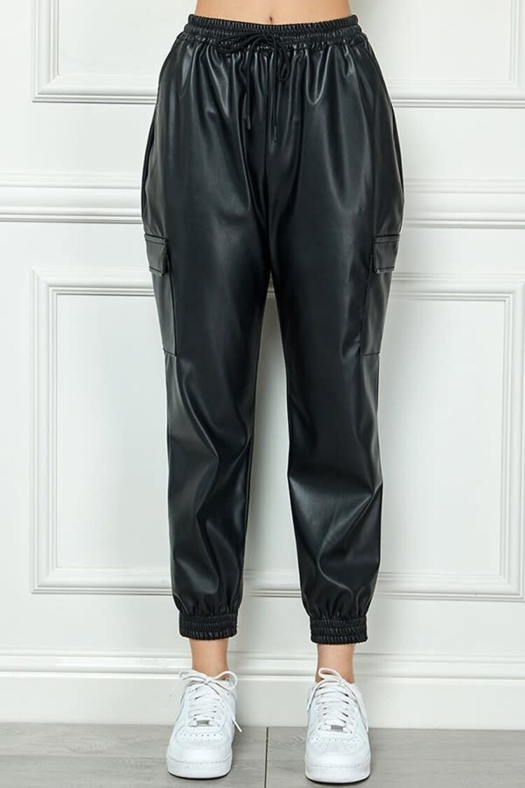 Faux Leather Cargo Pants
