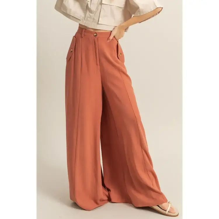 Linen Blend High Waist Flowy Pants