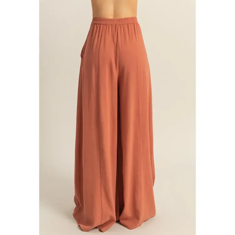 Linen Blend High Waist Flowy Pants