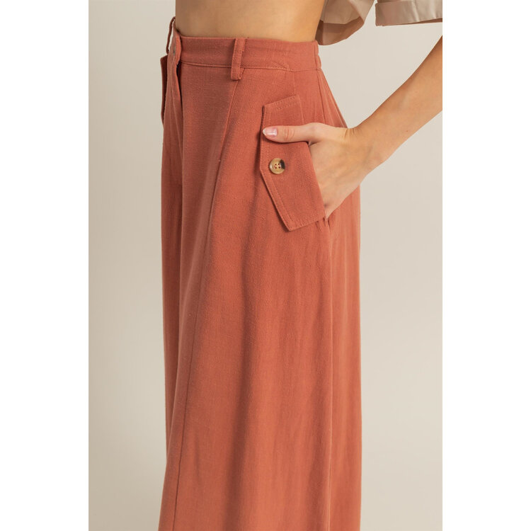 Linen Blend High Waist Flowy Pants
